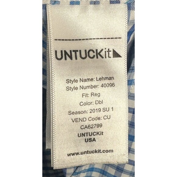 UNTUCKit Mens Button Up Shirt Lehman Long Sleeve Blue Plaid Check Size X-Large - Picture 8 of 12
